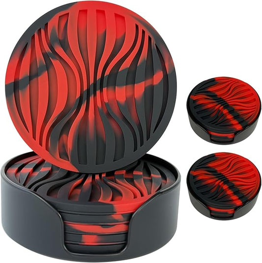 2 Packs Silicone Coaster Set of 6 Pieces with Silicone Cup Holder,Drinking Coasters, Cup Mat for Drinks,Live for Hot or Cold Drink Thickened, Non-Slip, Non-Stick, Deep Tray (2 Packs)