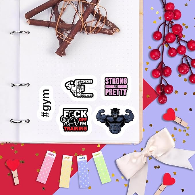 BulbaCraft 100Pcs Gym, Workout and Weightlifting Stickers for Water Bottle & Laptop - Workout Gifts for Women, Mom - Waterproof Vinyl Decals, Fitness Stickers, Gifts for Women & Men