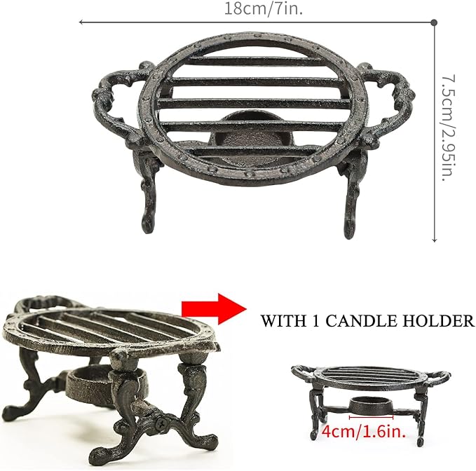 Sungmor Heavy Duty Cast Iron Teapot Dish Warmer Stable Holder for Tealight Stand | Tealight Warmer Decorative Stove for Villa Yard Balcony-Round