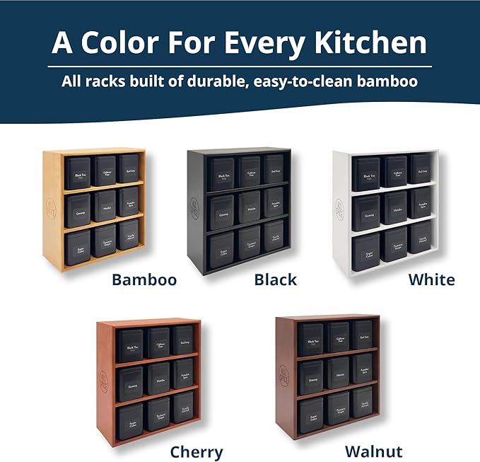 AllSpice Tea Organizer Rack with 9 Tins & 160 Magnetic Labels – Perfect for Bagged & Loose Leaf Tea Organization - White