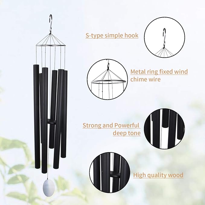 Taman Large Wind Chimes, 66” Wind Chimes for Outside Deep Tone Memorial Sympathy with 6 Tuned Tubes Gifts for Patio Balcony Garden Yard Home Decor