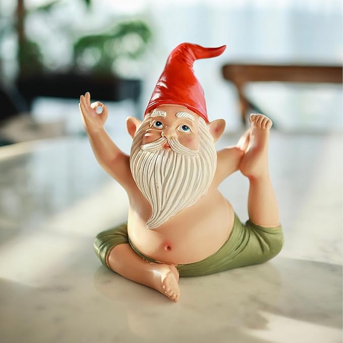 Yoga Gnome Statue, Seated Twist Pose – 6.7'' Resin Zen Garden Decor, Handcrafted Meditating Gnome for Indoor/Outdoor, Home, Lawn, Porch, Yoga Room, Mindfulness Gift