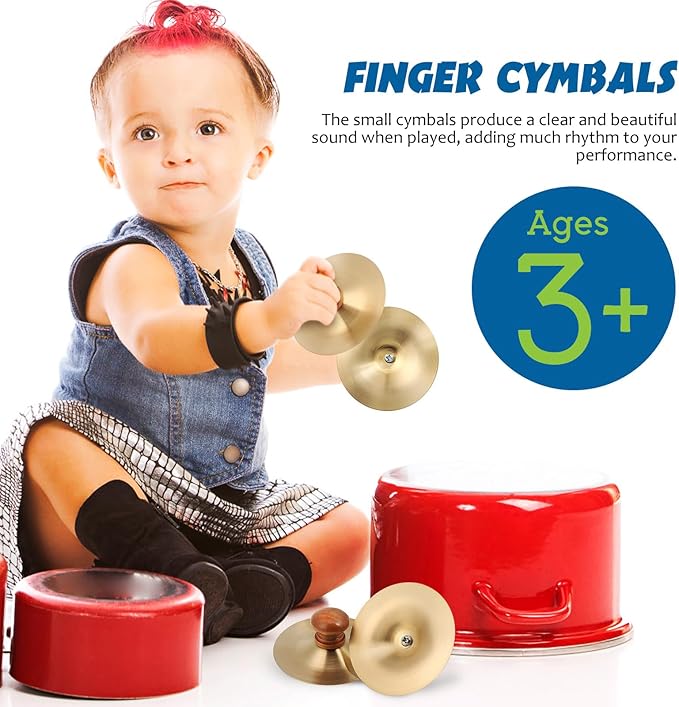 DOITOOL 1 Pair /2 pcs Small Finger Cymbals Belly Dancing Hand Cymbals for Adults Kids Percussion Musical Instrument for School Bands Family Entertainment, Golden Zills/Sagats 2.75 * 2.75 * 1.18inch