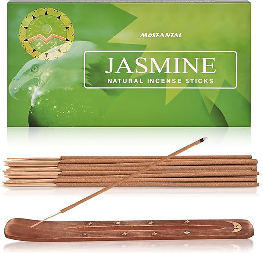 Jasmine Incense Sticks - Natural Incense for Relaxation, Meditation and Creating a Serene Atmosphere,(100 Sticks & 1 Burner Holder)
