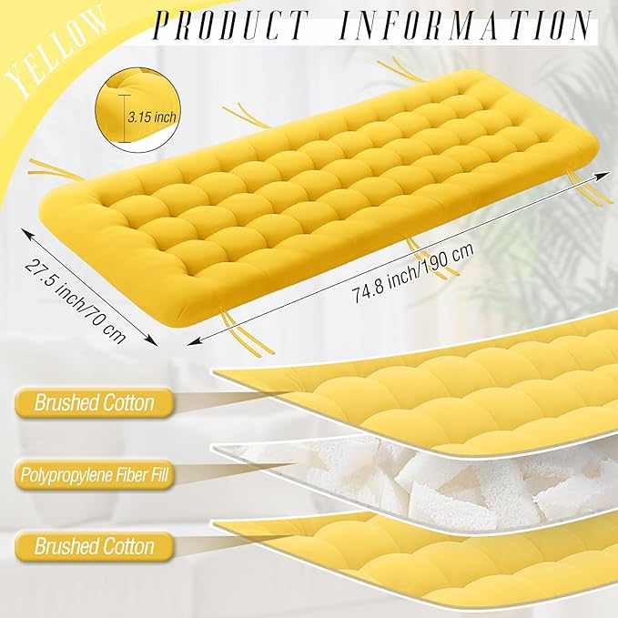 Long Floor Cushion Large Floor Cushion with Brushed Cotton 74.8 x 27.5 x 3.15 in Jumbo Lounger Pillow for Outdoor Indoor Bay Window Meditation Yoga Reading Sleeping(Yellow)