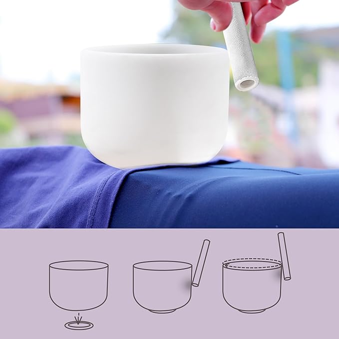 Ryan Dvan 432Hz 8 Inch B Note Crystal Singing Bowl for Healing Mindfulness Meditation Yoga Sound Baths with Case Mallet Suede Striker