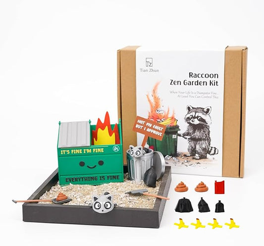 Tian Zhun Dumpster Fire Zen Garden for Desk Mini Zen Garden Gag Gifts Funny Sand Tray Therapy Kit White Elephant Gifts Sand Included