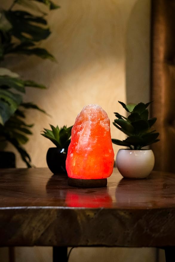 Color-Changing Himalayan Salt Lamp – 7" Tall Pink Salt Rock Lamp with USB Adaptor, Dimmer, Wooden Base – Night Light for Bedroom, Desk & Home Décor by Salacia