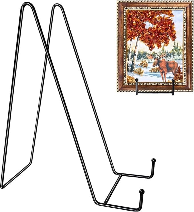 Kruodop 4 pack of 12 inch plate stands for display, black metal frame holder stands for plates, picture frames, books, small easels, decorative plates, photos, platters, and tabletop art(black)