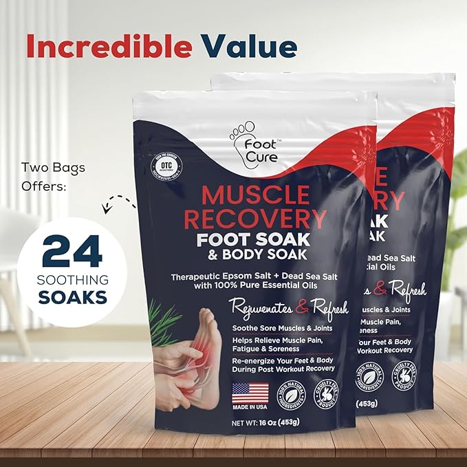 FOOT CURE Muscle Care Foot Soak with Epsom Salts – Refreshing Blend for Relaxation & Foot Care – Helps Soften Skin – Soothes Tired Feet, Invigorating Scent, Spa Pedicure – 16 oz (Pack of 2)
