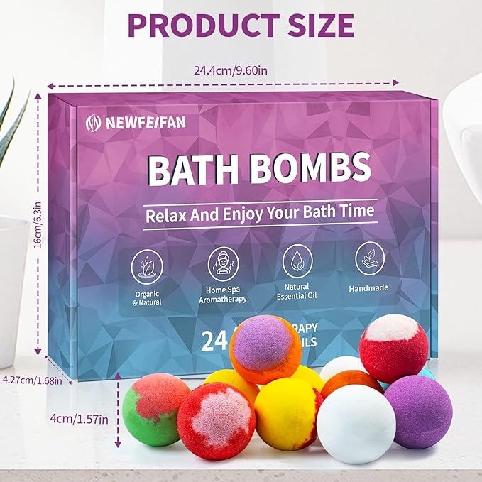 Bath Bombs 24-Pack Christmas Stocking Stuffers for Teen Girls for Women Mom Her Set, Aromatherapy Bubble Bath, Handmade Natural & Organic, Spa Relaxing Birthday Gifts for Men, White Elephant Gifts