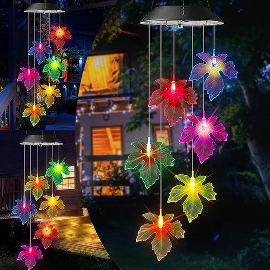 Toodour Solar Wind Chimes, Color Changing Maple Leaf Wind Chime, LED Mobile Wind Chimes, Waterproof Outdoor Wind Chime Lights for Garden, Patio, Party, Window, Thanksgiving