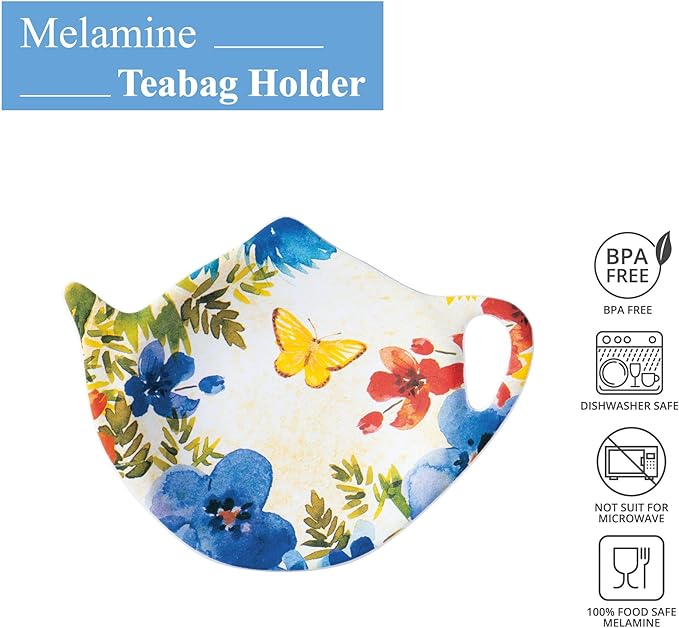 Supreme Housewares Butterfly Tea Bag Holders, Teapot Shaped Tea Bag Coasters Spoon Rests Saucer Seasoning Dish Set, Multicolor, 4 x 3 Inch, Set of 4