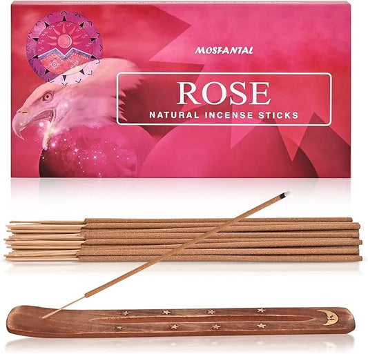 Rose Incense Sticks - Natural Incense for Relaxation, Meditation and Creating a Serene Atmosphere(100 Sticks & 1 Burner Holder)