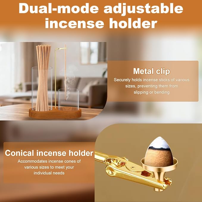 Incense Holder, 3-in-1 Incense Holder for Incense Sticks and Cones, with Extra-Large Ash Collector, Ash-Proof Incense Burner with Brush, Suitable for Meditation, Yoga, Spa and Home Decoration