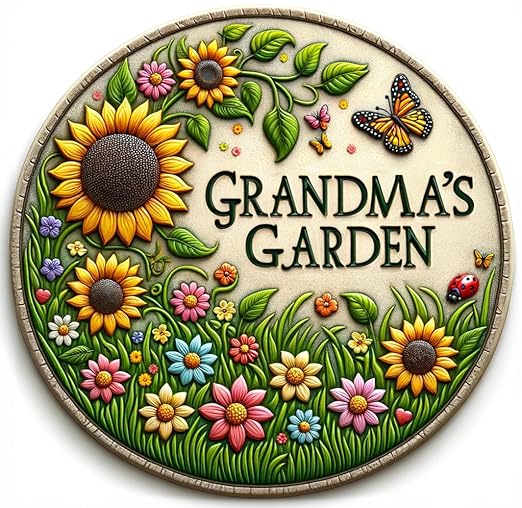 VEOJEIN Grandma's Garden Stepping Stone 9.45’ Durable Garden Décor with 3D Hand-Painted Sunflower Design – Gift for Grandma, Mom, Wife, Mother’s Day, Christmas, Birthdays