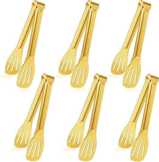 JCREN Serving Tongs - 6 Pack Stainless Steel Buffet Tongs, Gold, 7 Inch