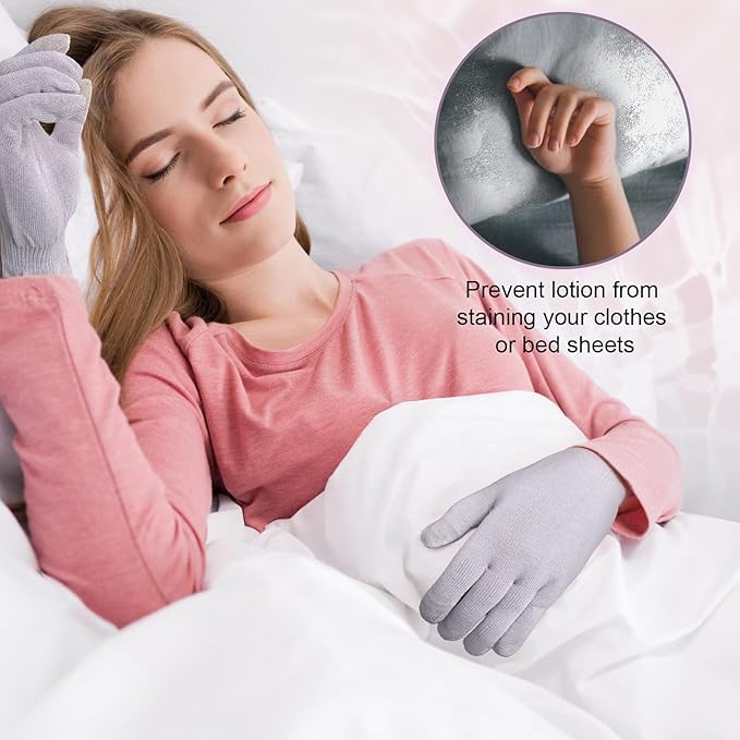 MIG4U Moisturizing Beauty Gloves Touchscreen Overnight Sleeping Glove for Women Dry Hands, Nighttime Lotion, Eczema, SPA, Cosmetic Treatment, Grey Purple 6 Pairs Size s/m