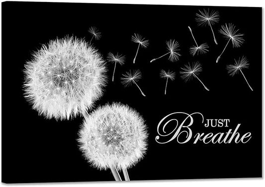SKASNFAI Zen Wall Decor Motivation Dandelion Just Breathe Canvas Print Artwork Motivation Positive Wall Art for Inspirational Quotes Yoga Room (28L x 44W)