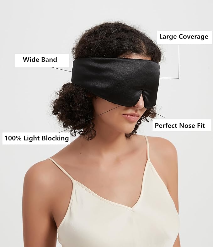 ALASKA BEAR Mulberry Silk Eye Mask, Wraparound Style Sleeping Mask and Ear Muff Blindfold for Full Blackout and Deep Sleep, Adjustable