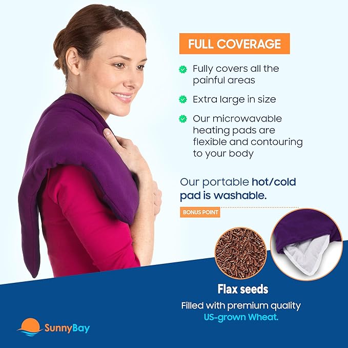 SunnyBay Extra Large Microwave Heating Pad, Microwavable Heavy Weighted Full Body Moist Cold Pack and Washable Fleece Cover, 10x24 Inches, 2.8 lbs, Made in USA, Purple