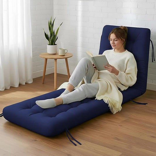 Long Floor Cushion Large Floor Cushion with Brushed Cotton 74.8 x 27.5 x 3.15 in Jumbo Lounger Pillow for Outdoor Indoor Bay Window Meditation Yoga Reading Sleeping (Navy Blue)