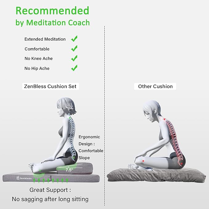 ZenBless Zafu and Zabuton Meditation Cushion Set,Yoga Meditation Floor Pillow,Large Round Meditation Mat and Pillow Set for Sitting on Floor(27.6")