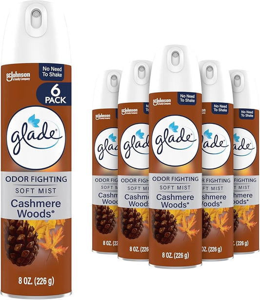 Glade Air Freshener Room Spray, Cashmere Woods Scent, Odor Fighting to Deliver Long Lasting Freshness, 8 Oz, 6 Count