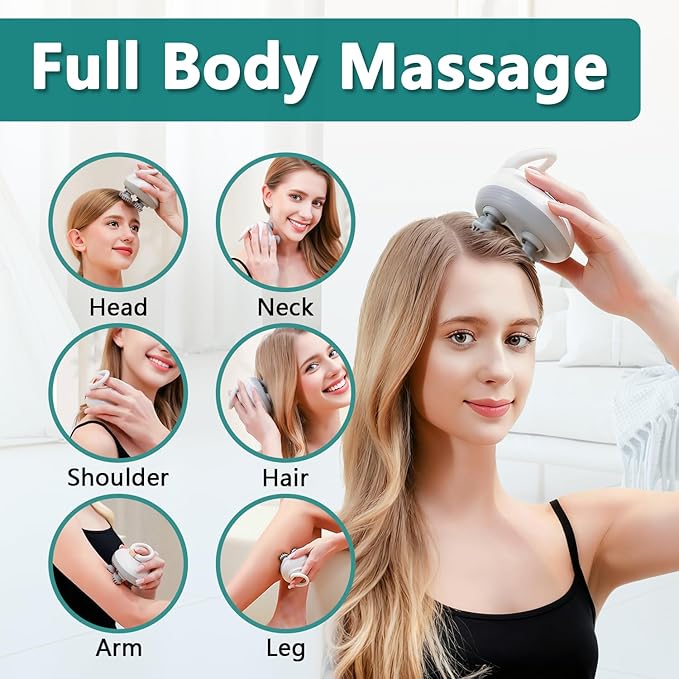 TISSCARE Electric Scalp Massager, Cordless Head Massager Scalp for Hair Growth and Stress Relax, 3 Speed Modes, Waterproof Handheld Portable Head Scratcher for Pet Dog Cat Massage, Gift for Women Men