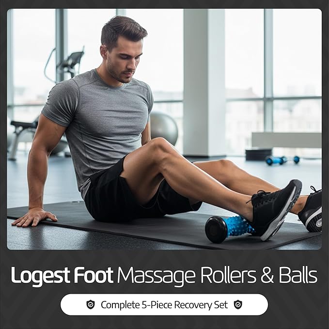 Logest Foot Massage Rollers and Balls for Trigger Point Therapy, Injury Rehabilitation & Deep Tissue Massage - 5-Piece Set – Massage Roller, Lacrosse Ball, Peanut Roller, Two Spike Balls