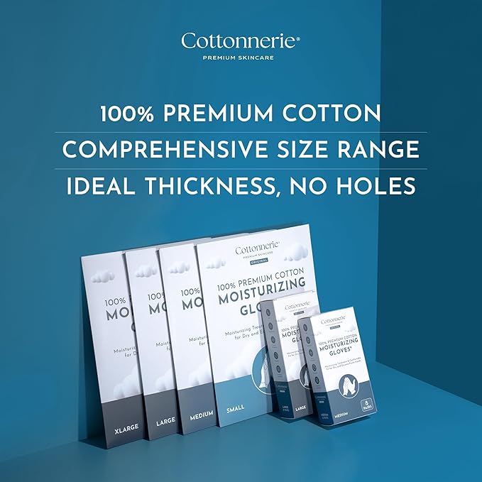 4 Pairs Cottonnerie Original Cotton Gloves for Dry Hands Sleeping, Moisturizing Gloves Overnight, Hand Moisturizer Gloves, Moisture Gloves for Dry Hands Overnight, Sleeping Gloves, Small