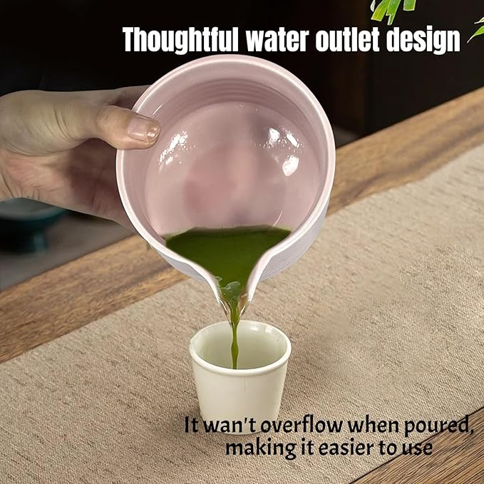 Matcha Whisk Set 6 pc Kit - Traditional Japanese Chasen, Bamboo Whisk Holder, Ceramic Bowl with Spout, Sifter & 2 pc Spoons - matcha kit set, Gift for Matcha Tea Lovers(Pink)