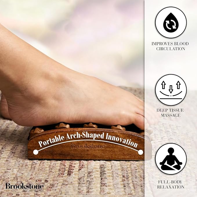 Brookstone Foot Roller Massager for Plantar Fasciitis Relief - Wooden Massage Roller for Foot Health - Stimulate Reflexes & Relieve Stress - Ideal Gift for Mom, Dad, Elderly