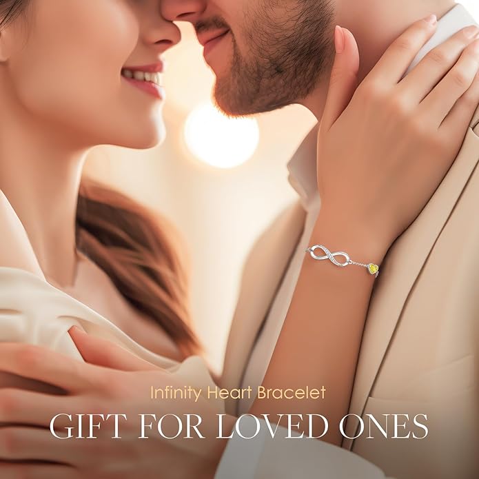 CDE Infinity Heart Birthstone Charm Link Bracelet for Women 925 Sterling Silver Adjustable Mother's Day Gift Anniversary Birthday Jewelry for Wife Girlfriend Her