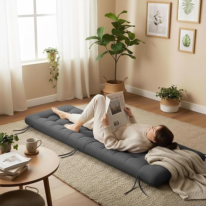 Long Floor Cushion Large Floor Cushion with Brushed Cotton 74.8 x 27.5 x 3.15 in Jumbo Lounger Pillow for Outdoor Indoor Bay Window Meditation Yoga Reading Sleeping (Dark Gray)