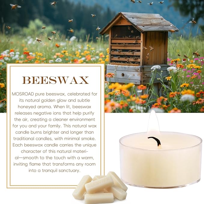Natural Beeswax Tealight Candles White, 16 Packs, Pure Beeswax Tea Candles in Clear Cup, Organic Ivory Small Tea Light Candles with 4 Hours Clean Burn Time, Soy, Paraffin, & Fragrance Free