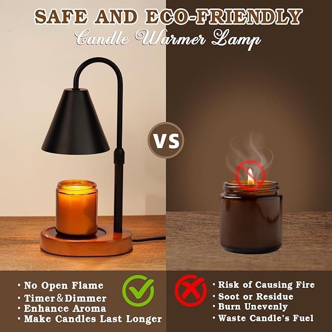 Candle Warmer Lamp With Timer Dimmable 2 Pack, Christmas Birthday Gifts for Women Mom, Modern Candle Lamp, Black Candle Warmer for Jar Scented Candles, Home Decor, Wax Melt Warmer with 4 Bulbs