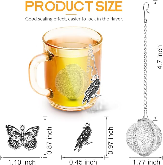 2 Pack Tea Infuser - Gothic Loose Leaf Tea Steeper with Black Raven & Skull Butterfly Charm, 304 Stainless Steel, Perfect Spooky Tea Gift