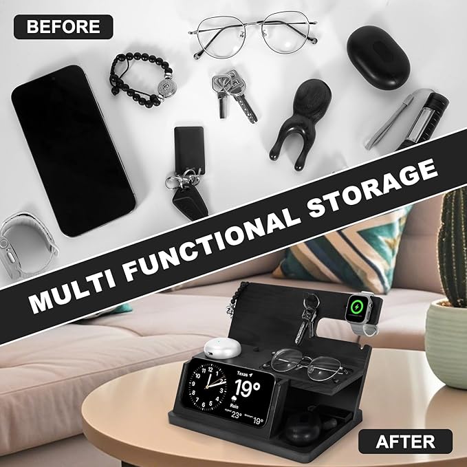 Gifts for Men 3-in-1 Charging Stand Compatible with iPhone 16 Charger Station, Nightstand Organizer Wood, Fathers Day Perfect for Dad Husband Boyfriend Son, for iPhone 16/15/14/13/12 Max Plus, Watch