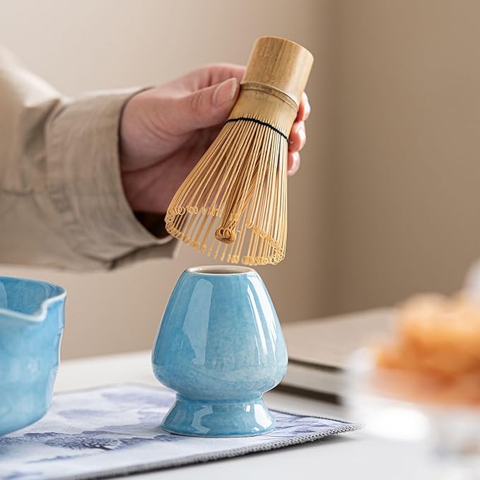Ceramic Matcha Whisk Set, Complete Matcha Set-8PCS for Ceremonial Grade Matcha, Tea Gifts for Tea Lovers for Christmas, Birthday, Halloween (Sky Blue)
