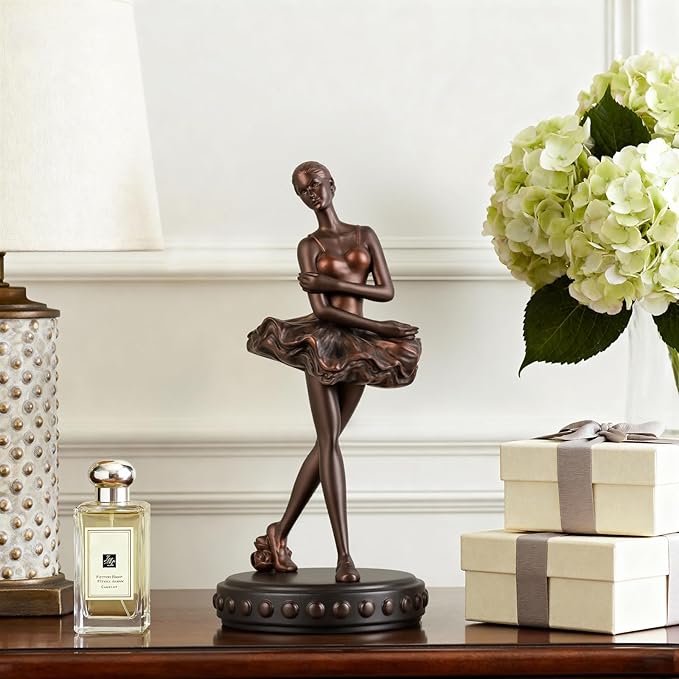 Ballerina Figurines, Ballerina Dancer Statues Resin Sculpture Vintage Home Decor, Ballet Dance Girl Ornament for Shelves Home Office Decor (Bronze)