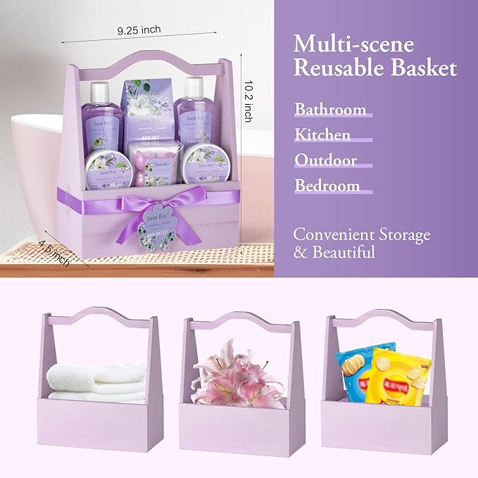 Spa Gift Basket for Christmas Gifts - 13 Pieces Lavender Jasmine Bath & Body Care Kit for Women, Holiday Gift for Mothers Day, Valentine's Day, Self Care Pampering Gifts, Birthday Gifts