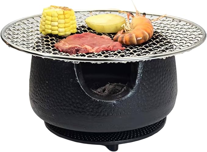 Cast Iron Teapot Warmer with Candle, Small Heavy Charcoal Stove for Tea Pot, Tea Kettle Warmer Set with Trivet, Barbecue Grill, Hibachi with 18/8 Stainless Steel Mesh