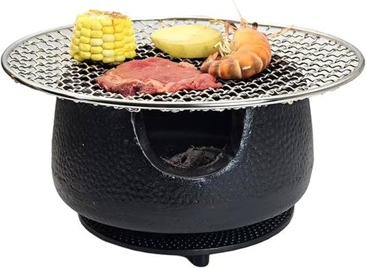 Cast Iron Teapot Warmer with Candle, Small Heavy Charcoal Stove for Tea Pot, Tea Kettle Warmer Set with Trivet, Barbecue Grill, Hibachi with 18/8 Stainless Steel Mesh