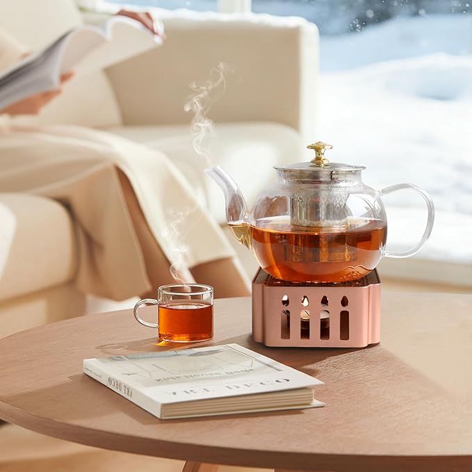 Unique-Design Tea Warmer, Detachable Teapot Warmer Base, Small Heater for Tea, Coffee, Milk, and Wax Melts, Includes Tealight Holder