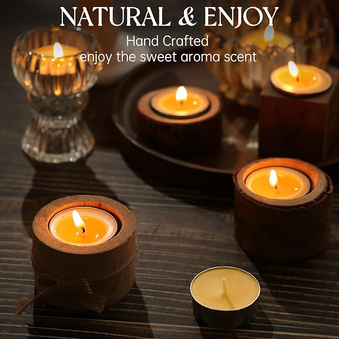 Beeswax Tea Candles in Cup, 24 Pcs, Natural Beeswax Tealight Candles with 4 Hours Burn Time for Home Decor, Air Purification, Honey Scent Pure Bees Wax Tea Light Candle