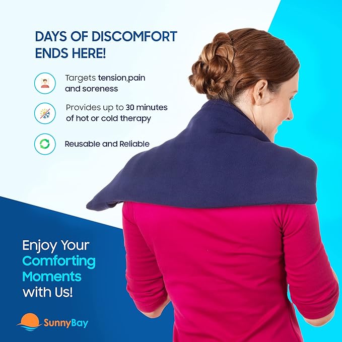 SunnyBay Extra Large Microwave Heating Pad, Microwavable Heavy Weighted Full Body Moist Hot or Cold Pack and Washable Fleece Cover, 10x24 Inches, 2.8 lbs, Navy Blue