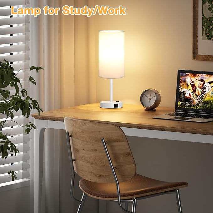 Dicoool Touch Bedside Table Lamp with USB - 3 Way Dimmable White Lamp for Bedroom Nightstand, Desk Lamp with Charging Station for Dorm, Office, Kids Room, Living Room