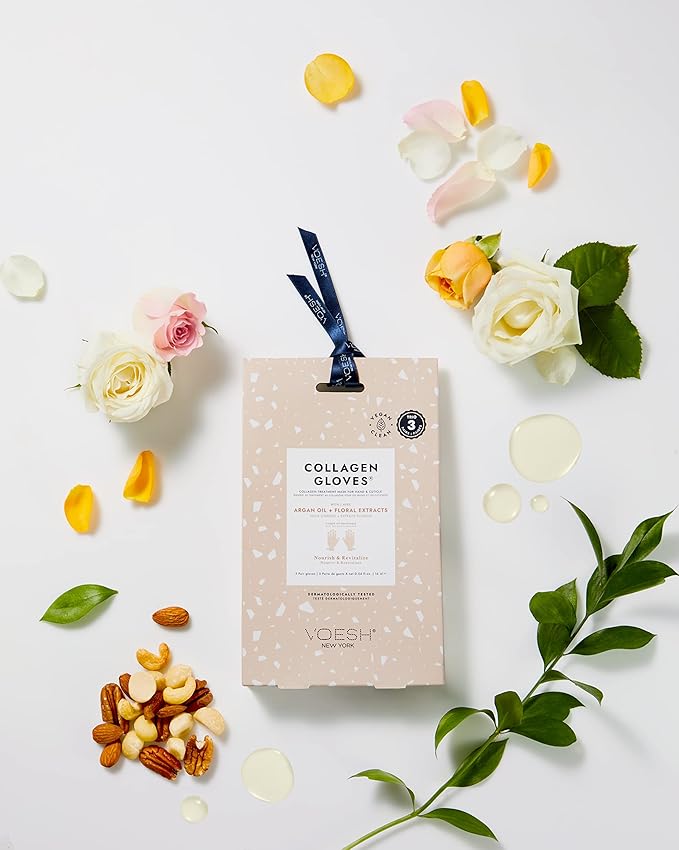 VOESH Collagen Gloves Trio, Vegan Hand Masks, 1 Pack of 3 pairs, Moisturizing Hand Mask, Lotion Gloves, Hydrating Gloves, Hand Care, Spa Manicure Gloves, Dry Hand Treatment