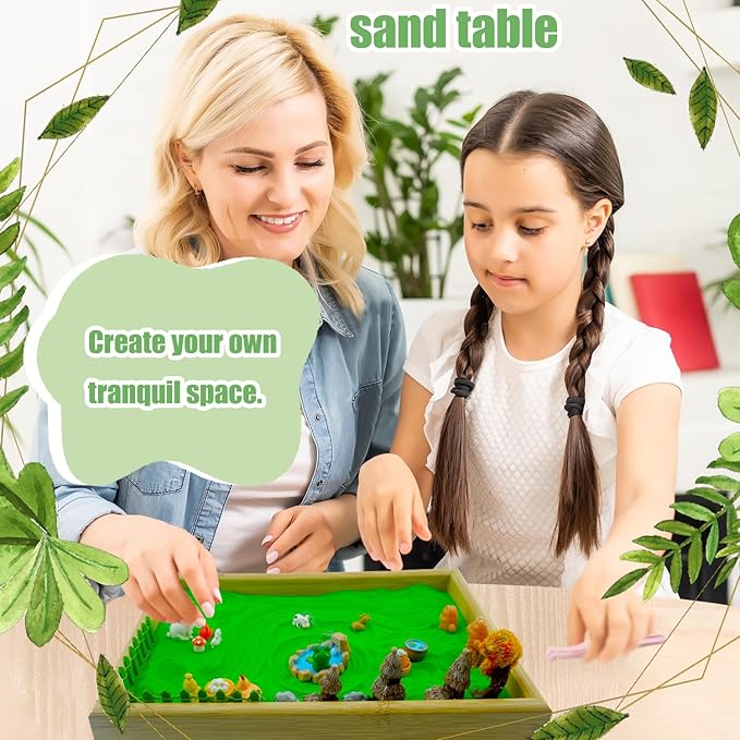 33 Pcs Zen Garden For Desk，Mini Zen Garden，Japanese-Style Home Gift Set Featuring A Wooden Tray With Rake-Shaped Mini Ornaments, Perfect For Desk Decoration, Bedroom Nightstands, And More.